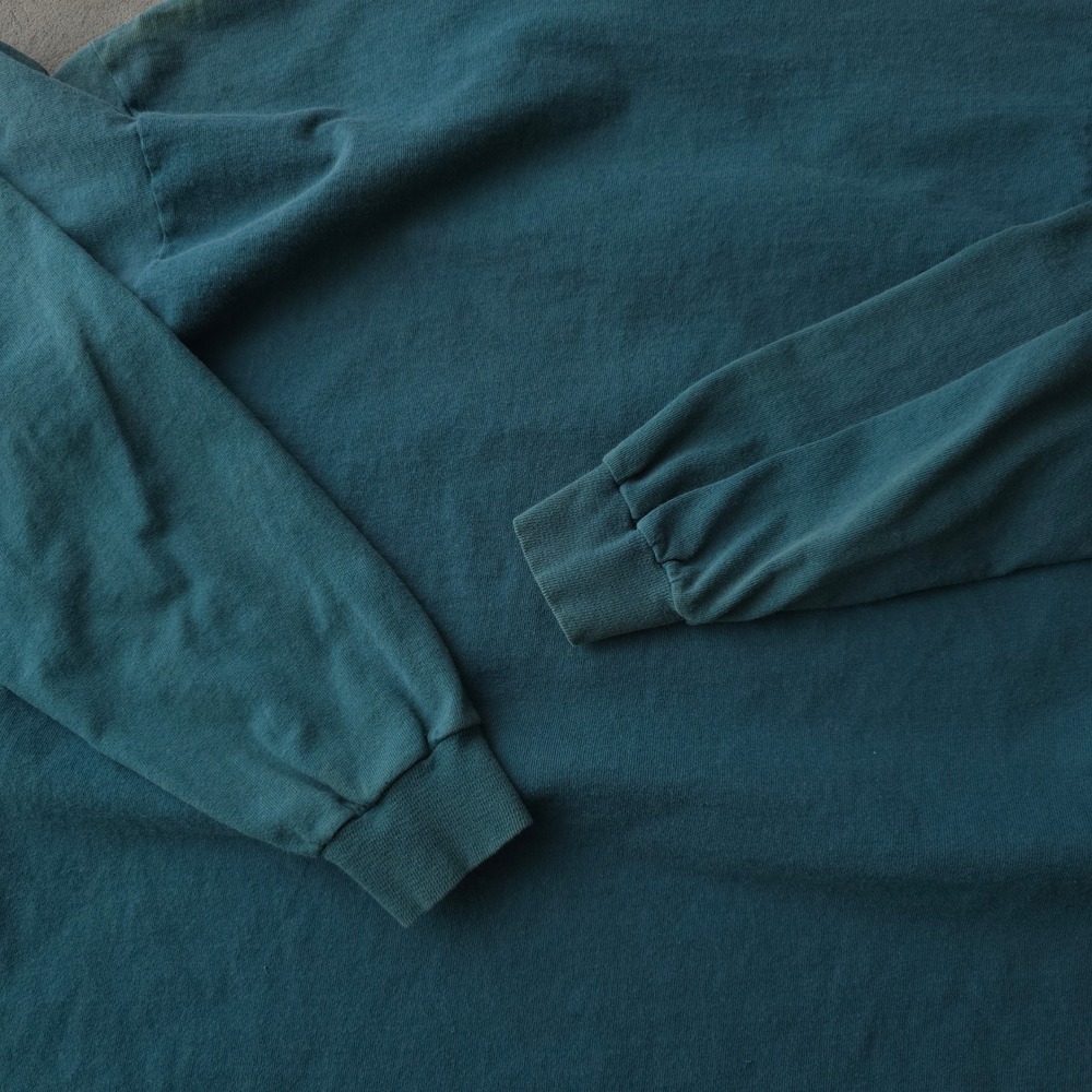 Vintage 90s Fruit of the Loom Teal T-shirt Medium Mock Neck Long Sleeve - Picture 3 of 10